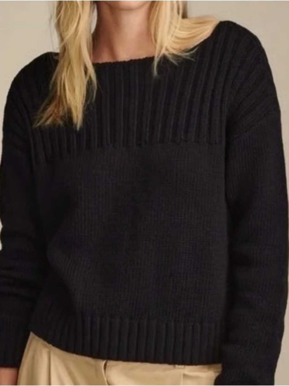 Lucky Brand Black Ribbed Crewneck Sweater